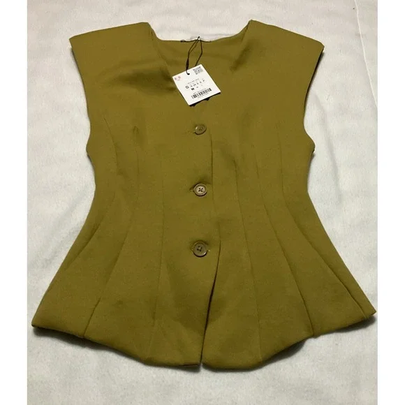 Zara Women's Size S Pant Set Mustard Green Slimming  Flared NWT - Picture 4 of 15